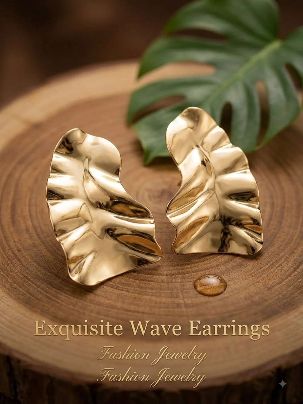 Fashion Jewelry Gold Sculpted Wave Earrings